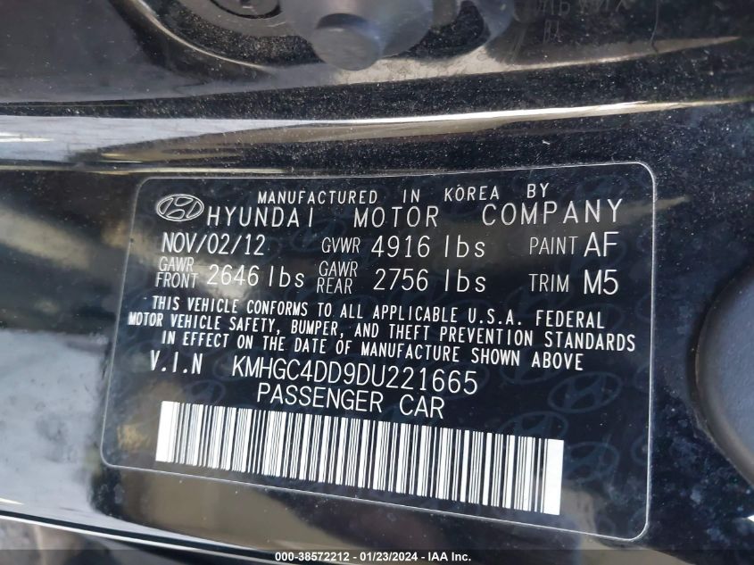 2013 HYUNDAI GENESIS 3.8 - KMHGC4DD9DU221665