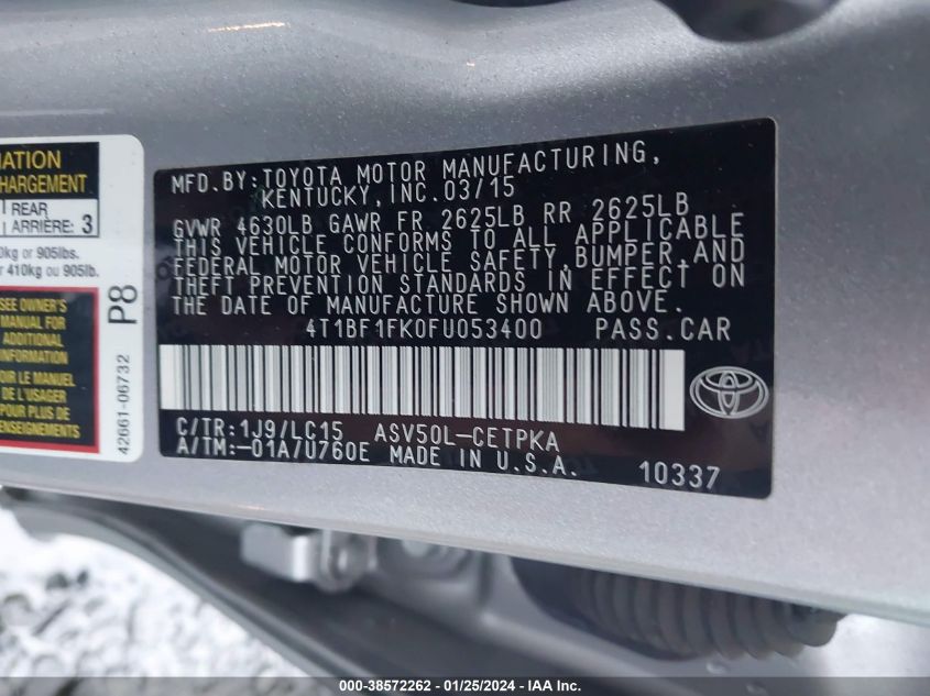 2015 TOYOTA CAMRY XSE - 4T1BF1FK0FU053400