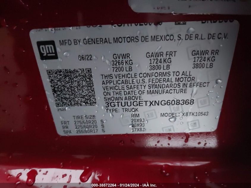 2022 GMC SIERRA 1500 4WD  SHORT BOX DENALI - 3GTUUGETXNG608368