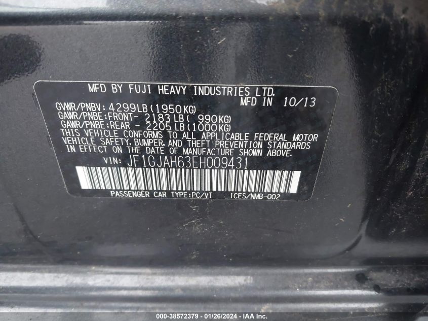 2014 SUBARU IMPREZA 2.0I LIMITED - JF1GJAH63EH009431