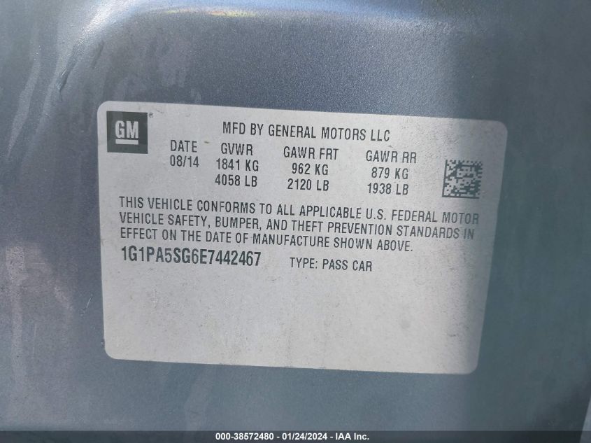 2014 CHEVROLET CRUZE LS AUTO - 1G1PA5SG6E7442467