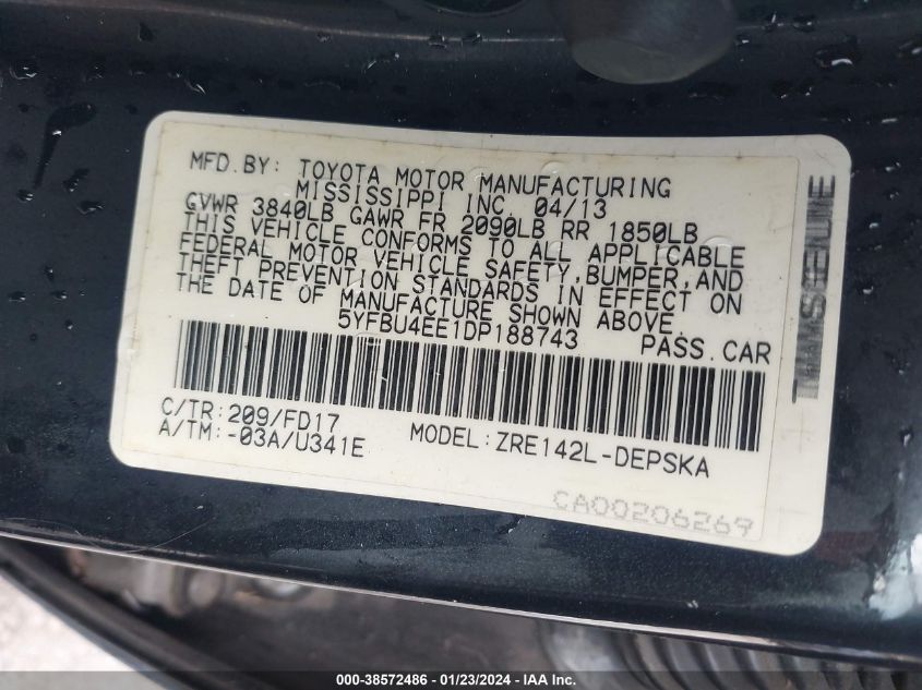 2013 TOYOTA COROLLA S - 5YFBU4EE1DP188743