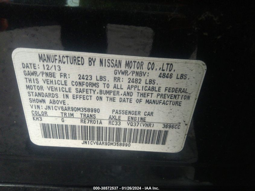 2013 INFINITI G37X - JN1CV6AR9DM358990