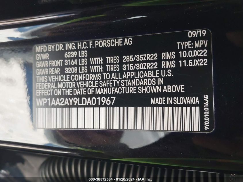 2020 PORSCHE CAYENNE - WP1AA2AY9LDA01967