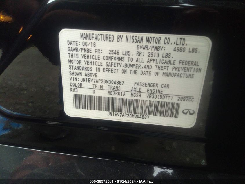 2016 INFINITI Q50 3.0T PREMIUM - JN1EV7AP2GM304867