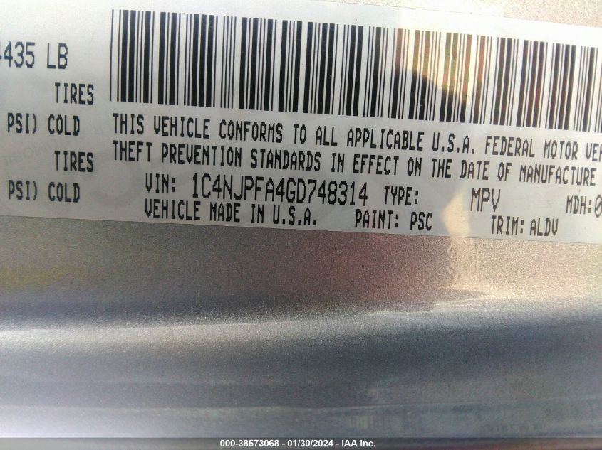 2016 JEEP PATRIOT LATITUDE - 1C4NJPFA4GD748314