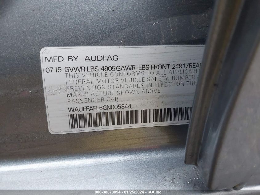 2016 AUDI A4 2.0T PREMIUM - WAUFFAFL6GN005844