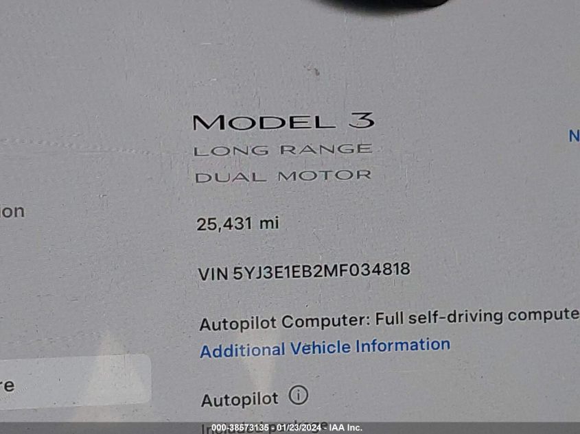 2021 TESLA MODEL 3 - 5YJ3E1EB2MF034818