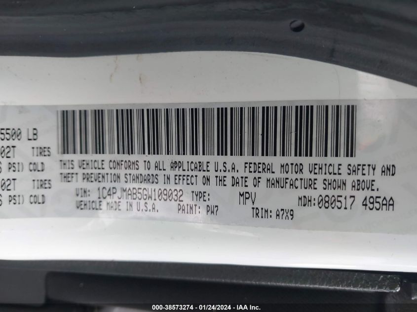 2016 JEEP CHEROKEE SPORT - 1C4PJMAB5GW109032