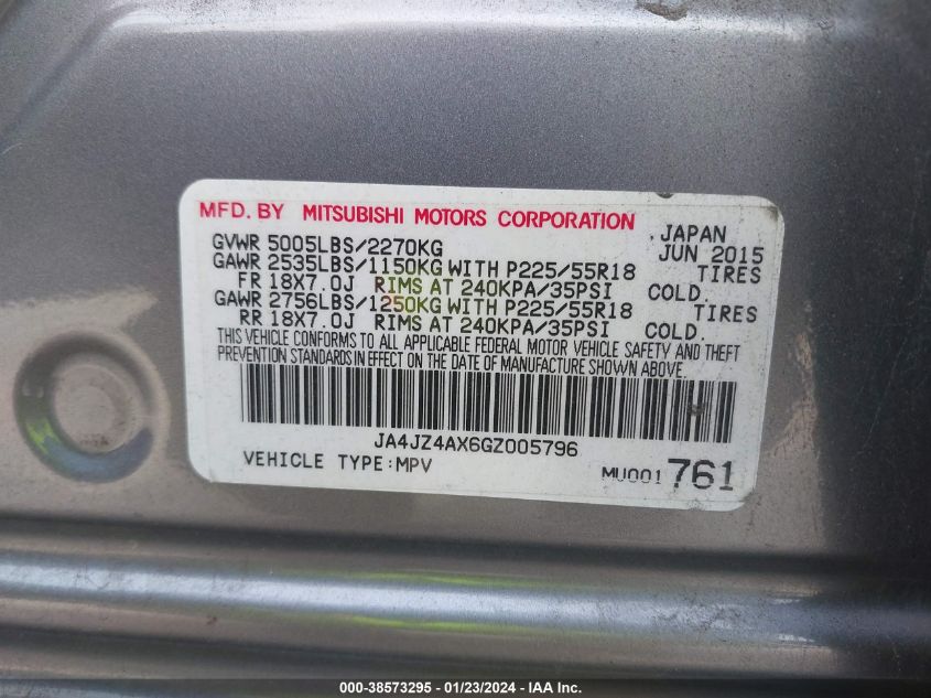 2016 MITSUBISHI OUTLANDER GT - JA4JZ4AX6GZ005796