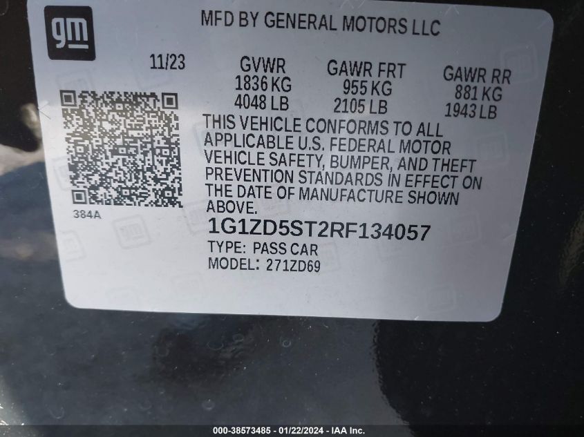 2024 CHEVROLET MALIBU LT - 1G1ZD5ST2RF134057