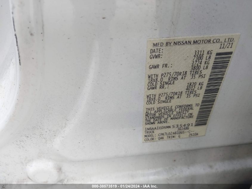 2021 NISSAN TITAN PRO-4X 4X4 - 1N6AA1EDXMN535491