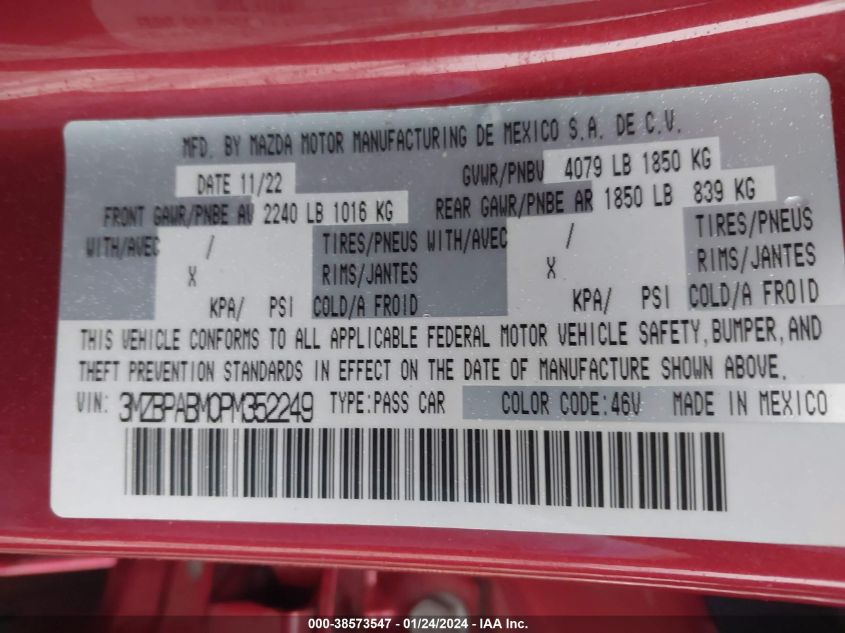 2023 MAZDA MAZDA3 2.5 S SELECT - 3MZBPABM0PM352249