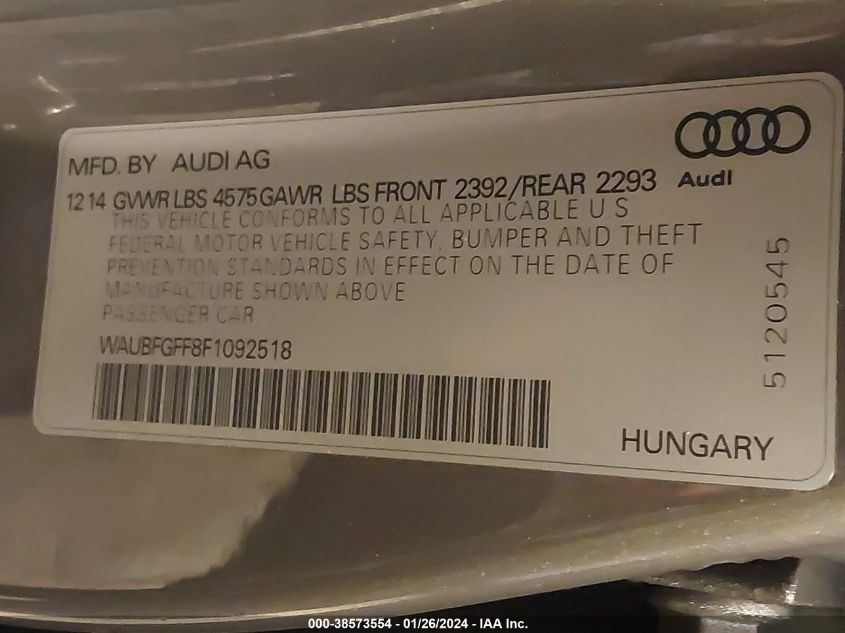 2015 AUDI A3 2.0T PREMIUM - WAUBFGFF8F1092518
