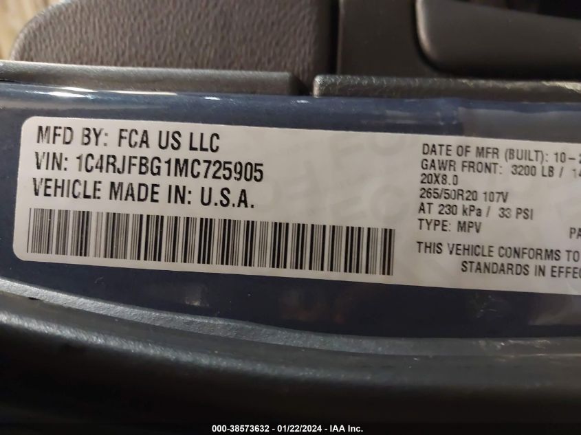 2021 JEEP GRAND CHEROKEE 80TH ANNIVERSARY 4X4 - 1C4RJFBG1MC725905