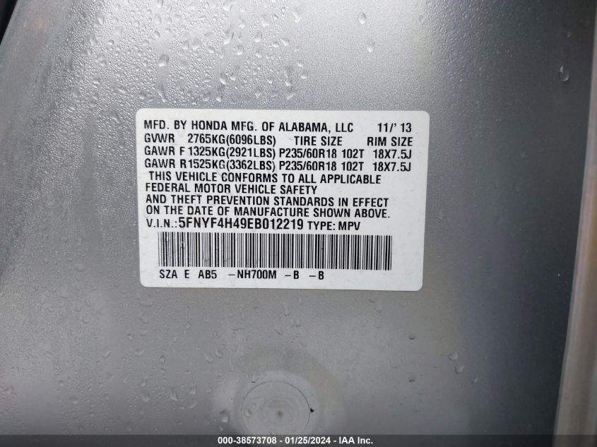 2014 HONDA PILOT EX - 5FNYF4H49EB012219