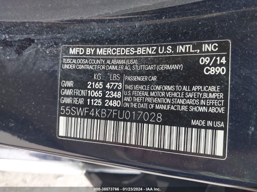 2015 MERCEDES-BENZ C 300 4MATIC/LUXURY 4MATIC/SPORT 4MATIC - 55SWF4KB7FU017028