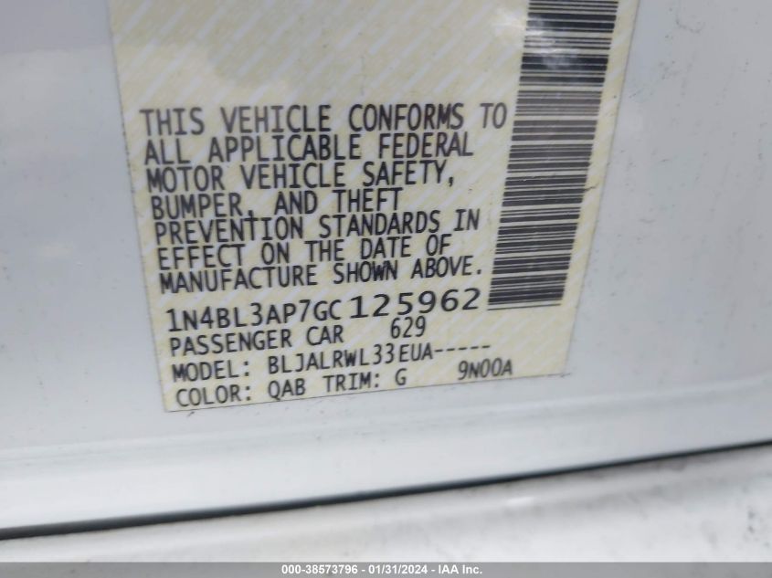 2016 NISSAN ALTIMA 3.5 SL/3.5 SR - 1N4BL3AP7GC125962