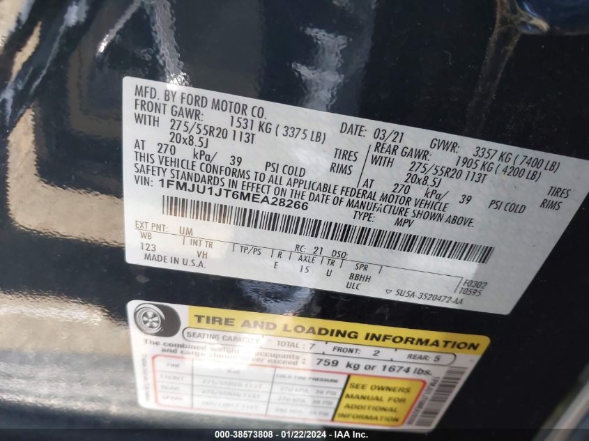 2021 FORD EXPEDITION XLT - 1FMJU1JT6MEA28266