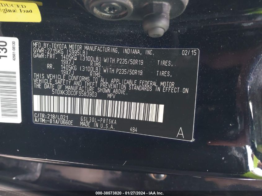 2015 TOYOTA SIENNA SPORT - 5TDXK3DC0FS583903
