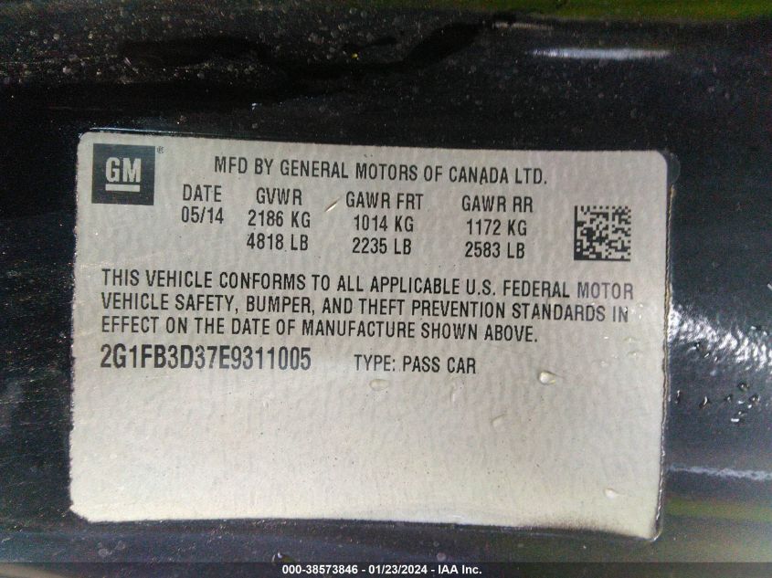 2014 CHEVROLET CAMARO LT - 2G1FB3D37E9311005