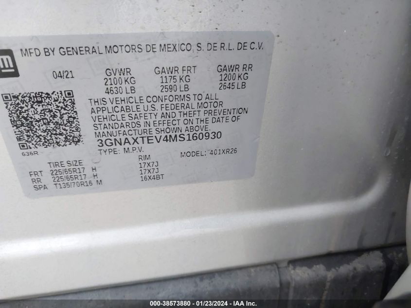 2021 CHEVROLET EQUINOX LT - 3GNAXTEV4MS160930