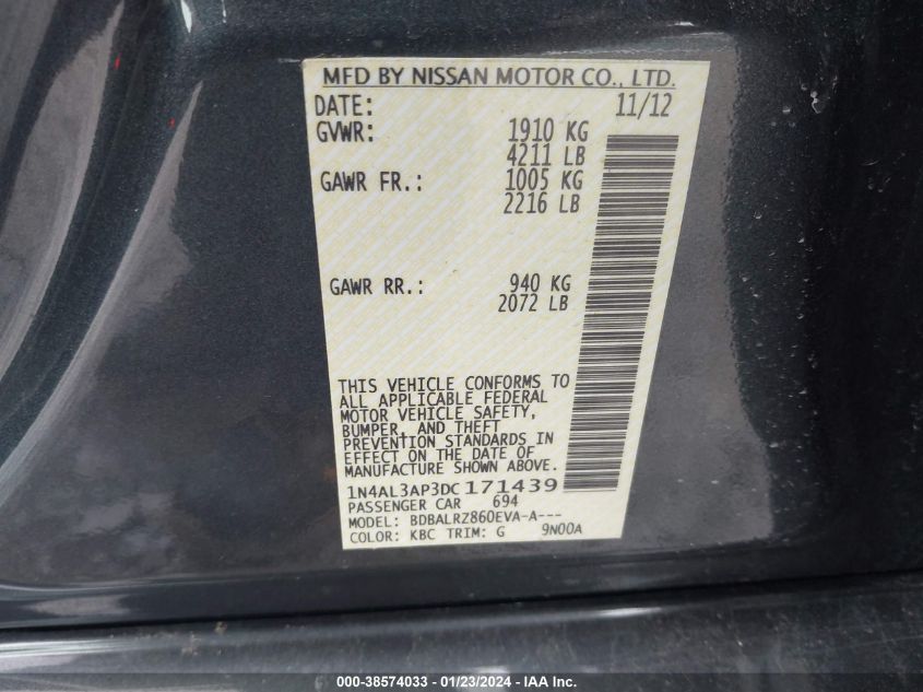 2013 NISSAN ALTIMA 2.5 S - 1N4AL3AP3DC171439