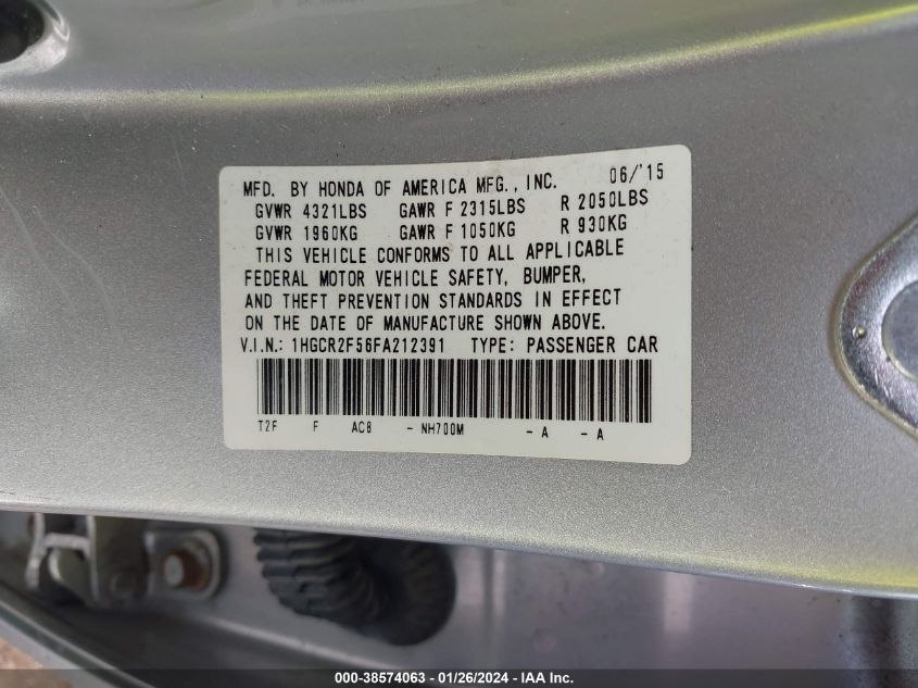 2015 HONDA ACCORD SPORT - 1HGCR2F56FA212391