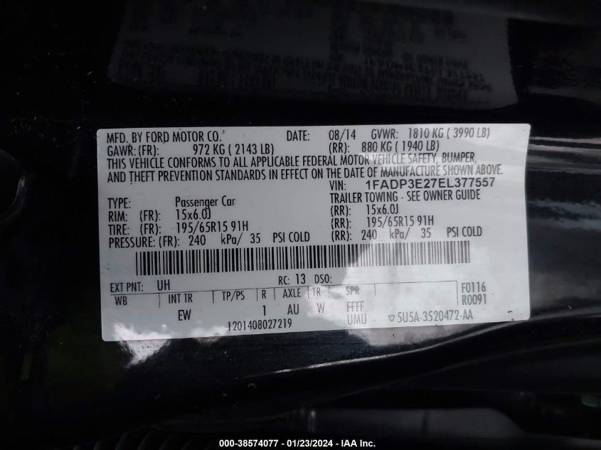 2014 FORD FOCUS S - 1FADP3E27EL377557