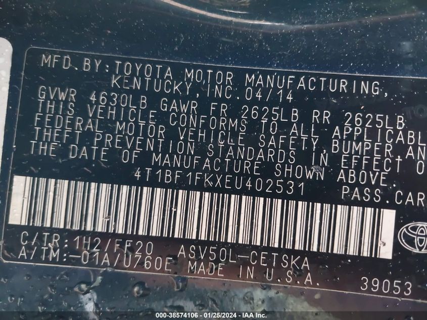 2014 TOYOTA CAMRY SE - 4T1BF1FKXEU402531