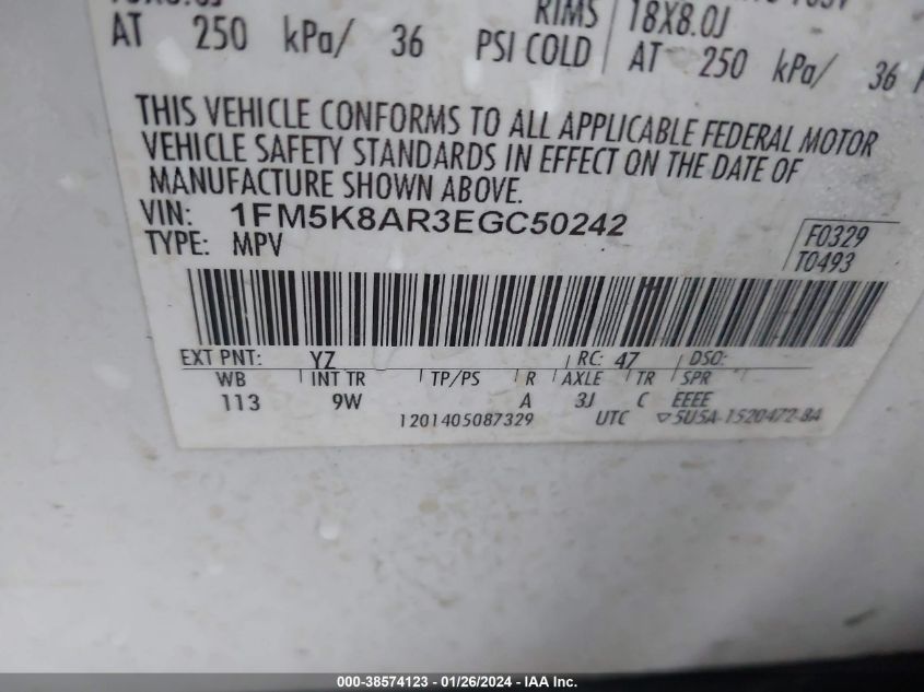 2014 FORD UTILITY POLICE INTERCEPTOR 1FM5K8AR3EGC50242