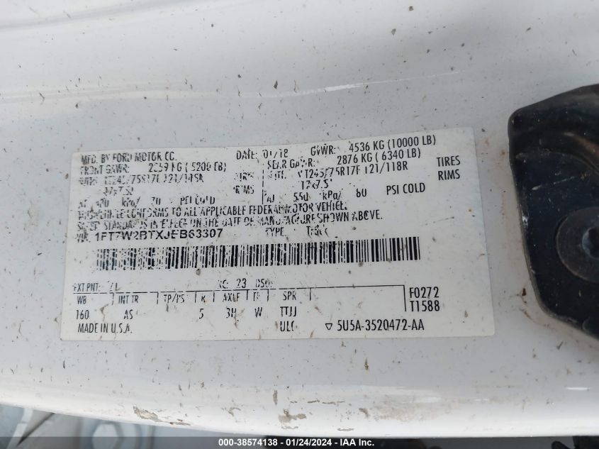 2018 FORD F-250 SUPER DUTY - 1FT7W2BTXJEB63307