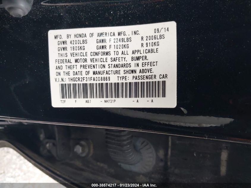 2015 HONDA ACCORD LX - 1HGCR2F31FA008869