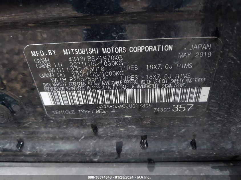 2018 MITSUBISHI OUTLANDER SPORT ES/SE - JA4AP3AW3JU017805