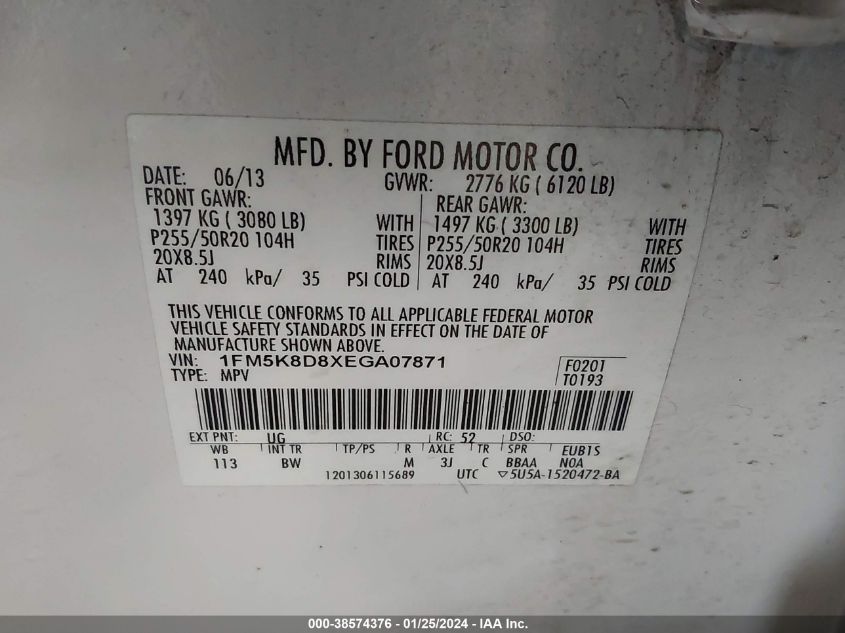 2014 FORD EXPLORER XLT - 1FM5K8D8XEGA07871