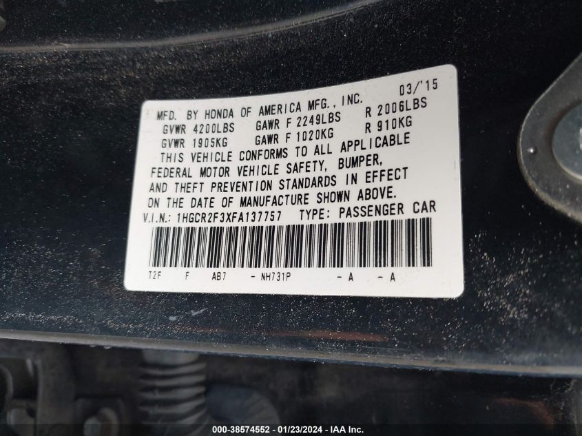 2015 HONDA ACCORD LX - 1HGCR2F3XFA137757