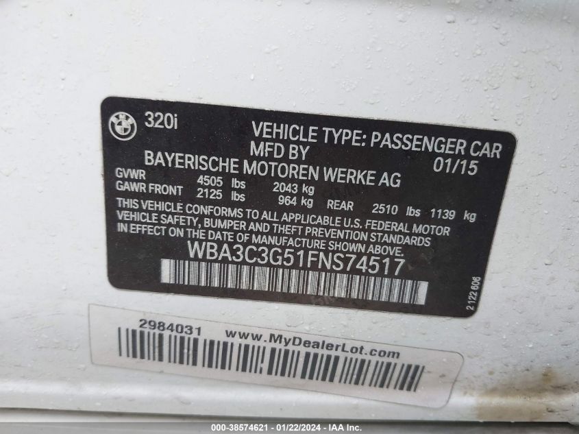 2015 BMW 320I XDRIVE - WBA3C3G51FNS74517