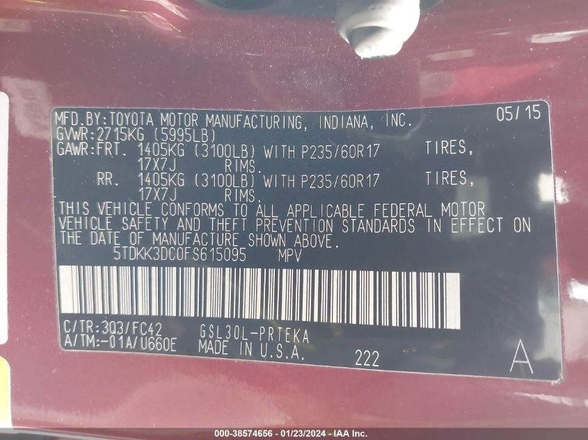 2015 TOYOTA SIENNA LE 8 PASSENGER - 5TDKK3DC0FS615095