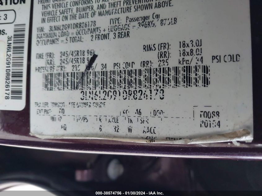 2013 LINCOLN MKZ - 3LN6L2G91DR826178