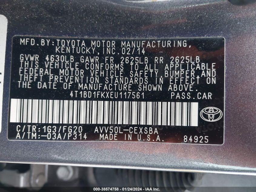 2014 TOYOTA CAMRY HYBRID SE LIMITED EDITION - 4T1BD1FKXEU117561