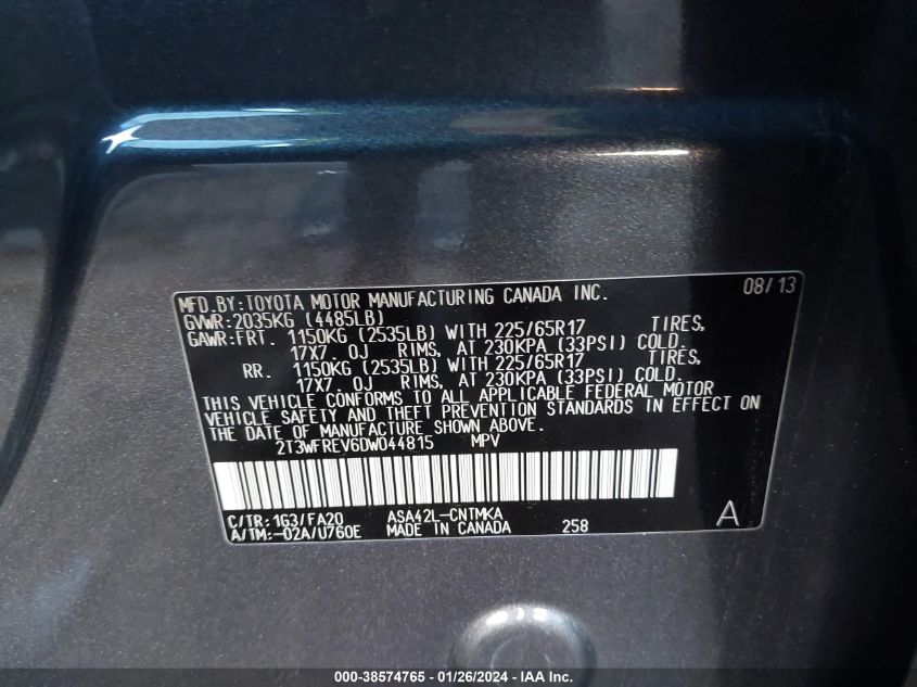 2013 TOYOTA RAV4 XLE - 2T3WFREV6DW044815
