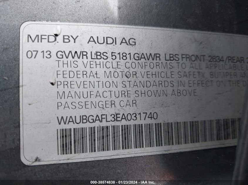 WAUBGAFL3EA031740 2014 AUDI S4, photo no. 9