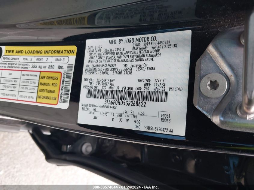 2016 FORD FUSION SE - 3FA6P0HD5GR268622