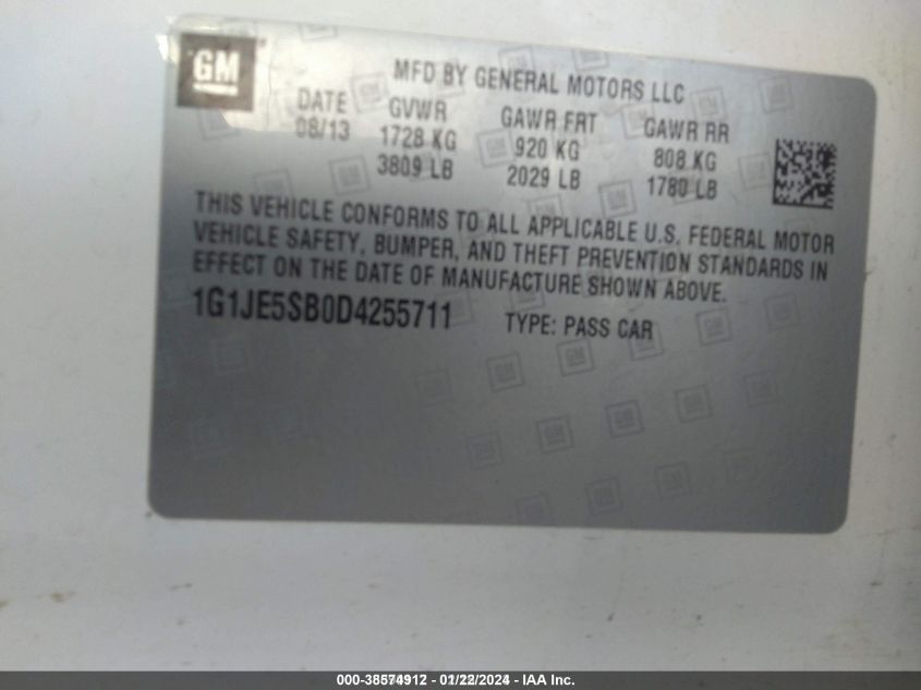 2013 CHEVROLET SONIC LTZ AUTO - 1G1JE5SB0D4255711