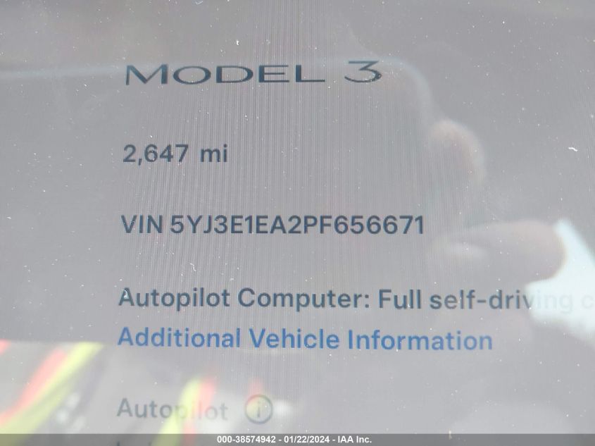 2023 TESLA MODEL 3 REAR-WHEEL DRIVE - 5YJ3E1EA2PF656671