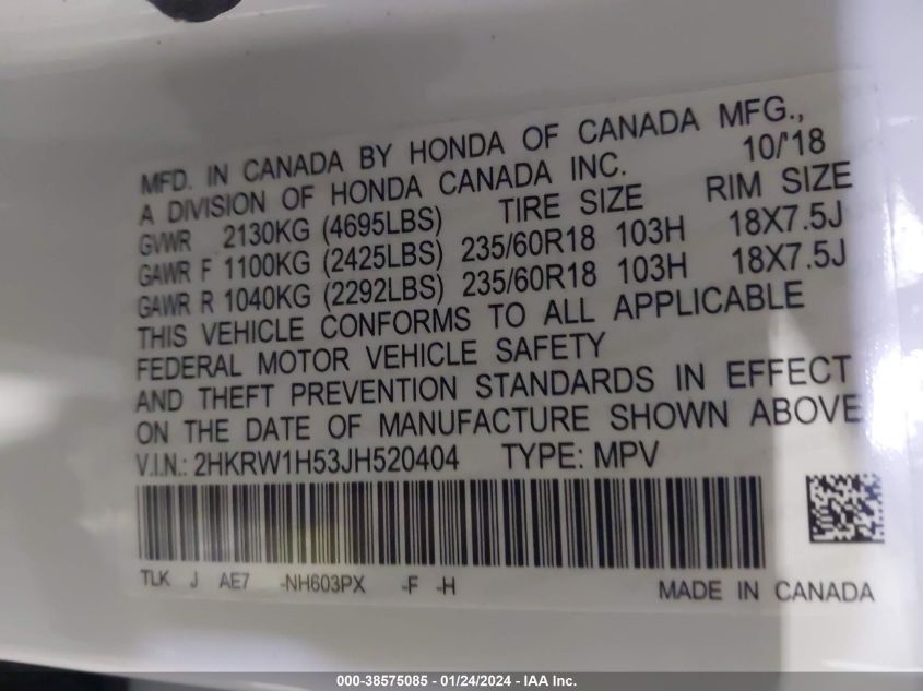 2018 HONDA CR-V EX - 2HKRW1H53JH520404