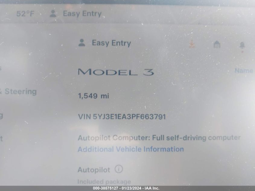 2023 TESLA MODEL 3 REAR-WHEEL DRIVE - 5YJ3E1EA3PF663791