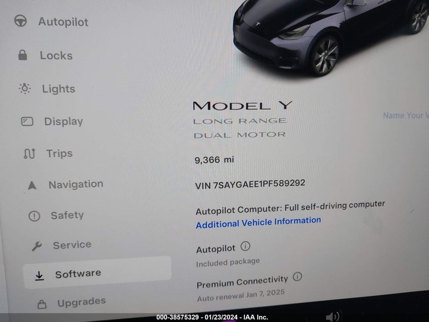 VIN 7SAYGAEE1PF589292 2023 TESLA MODEL Y