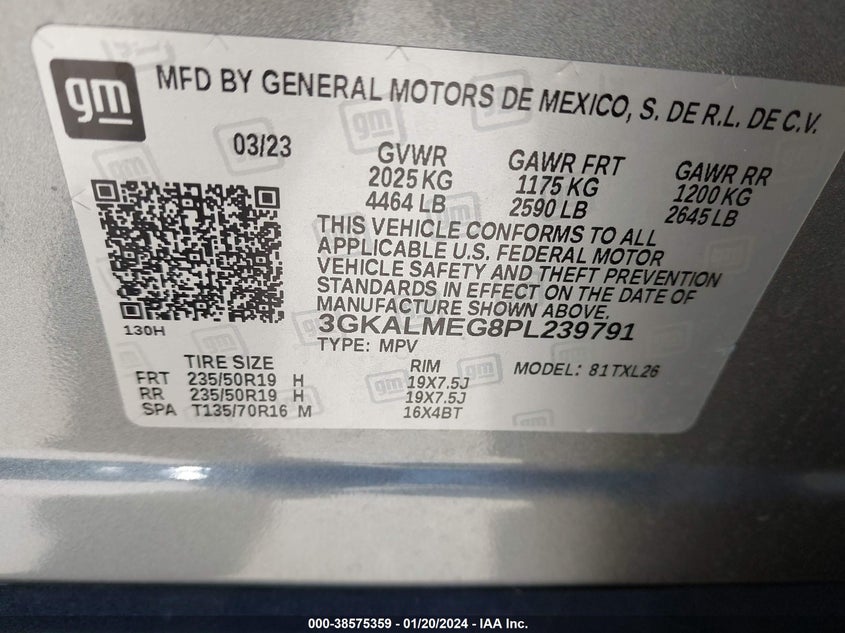 VIN 3GKALMEG8PL239791 2023 GMC TERRAIN SLE