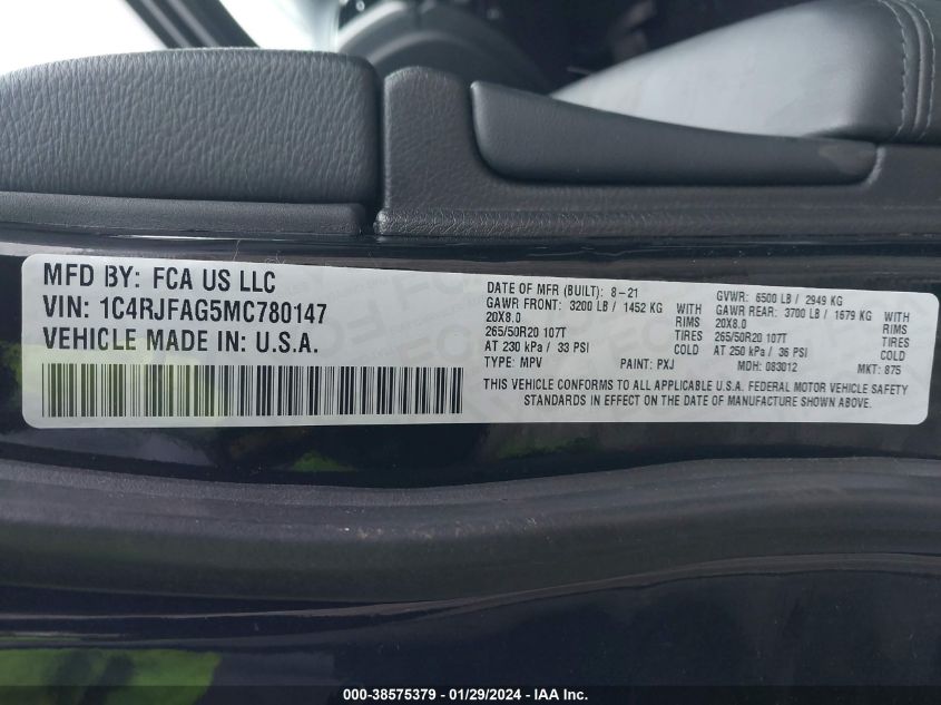 2021 JEEP GRAND CHEROKEE LAREDO X 4X4 - 1C4RJFAG5MC780147